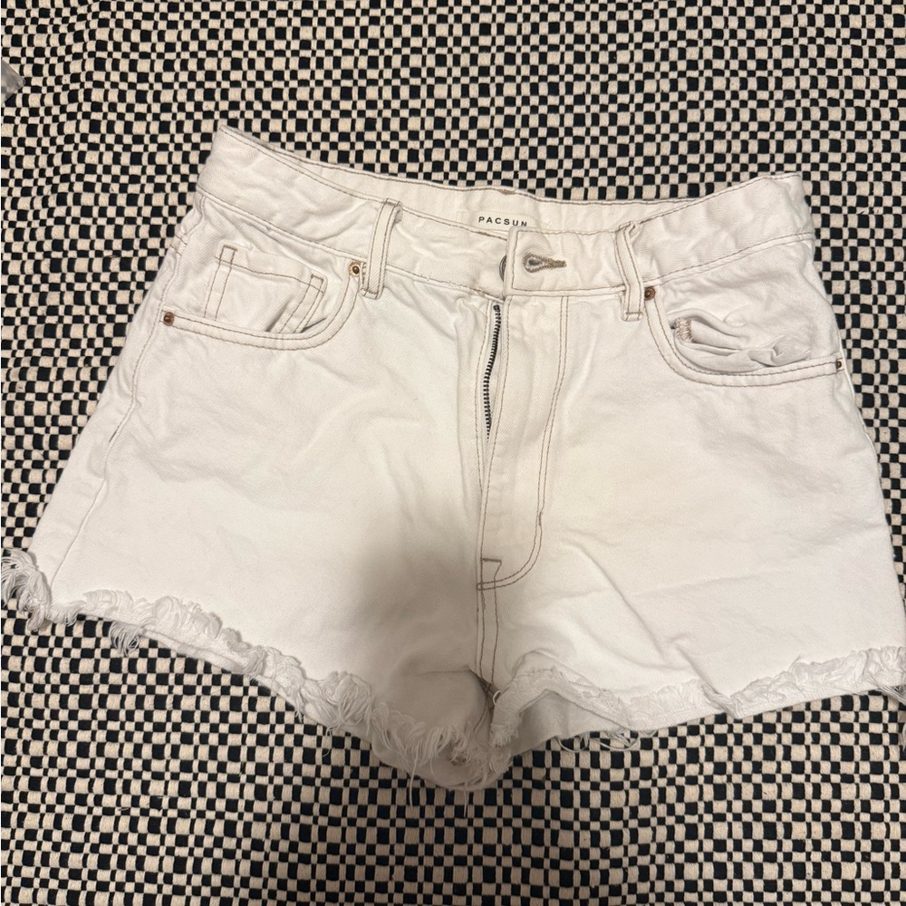 PacSun White Jean Shorts Distressed Cut-Off Style